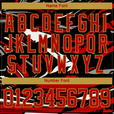 Custom Figure Red Black Old Gold-White 3D Pattern Fluid Art Hockey Lace Neck Jersey