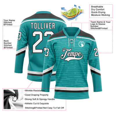 Custom Teal White-Black 3D Pattern Fragment Art Hockey Lace Neck Jersey