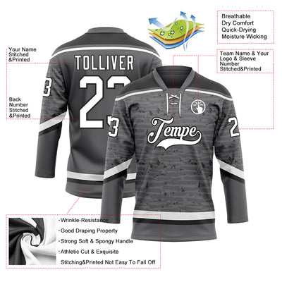 Custom Steel Gray White-Black 3D Pattern Fragment Art Hockey Lace Neck Jersey