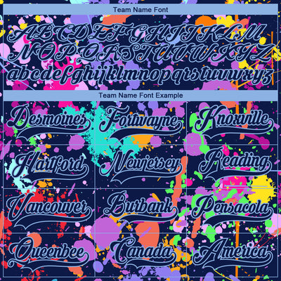 Custom Graffiti Pattern Navy Light Blue-White 3D Pattern Splash Art Hockey Lace Neck Jersey