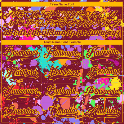 Custom Graffiti Pattern Crimson Gold-White 3D Pattern Splash Art Hockey Lace Neck Jersey