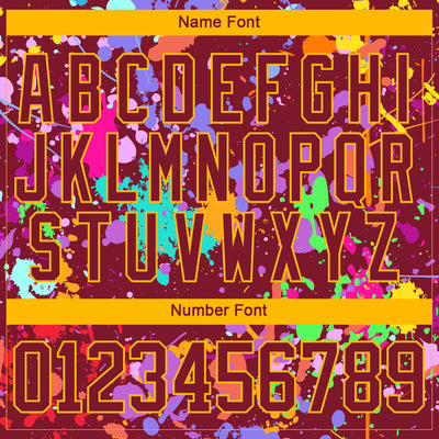 Custom Graffiti Pattern Crimson Gold-White 3D Pattern Splash Art Hockey Lace Neck Jersey