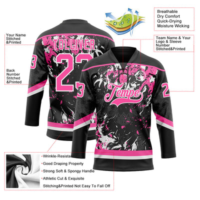 Custom Black Pink-White 3D Fluid Art Splash Hockey Lace Neck Jersey