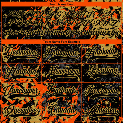 Custom Black Old Gold-Orange 3D Fluid Art Splash Hockey Lace Neck Jersey