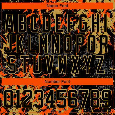 Custom Black Old Gold-Orange 3D Fluid Art Splash Hockey Lace Neck Jersey