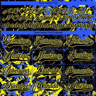 Custom Black Light Yellow-Royal 3D Fluid Art Splash Hockey Lace Neck Jersey