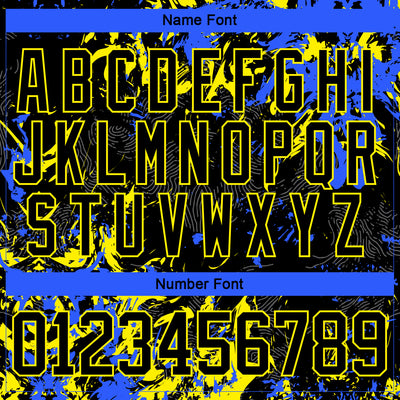Custom Black Light Yellow-Royal 3D Fluid Art Splash Hockey Lace Neck Jersey
