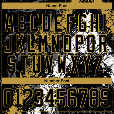 Custom Black Old Gold-White 3D Splash Art Hockey Lace Neck Jersey