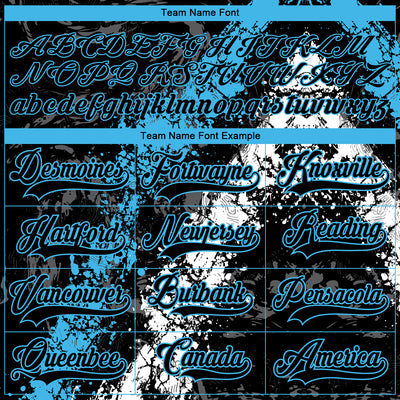 Custom Black Sky Blue-White 3D Splash Art Hockey Lace Neck Jersey