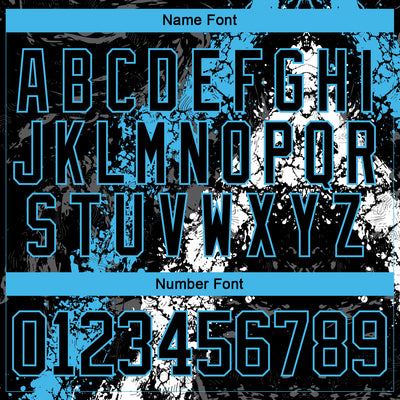 Custom Black Sky Blue-White 3D Splash Art Hockey Lace Neck Jersey