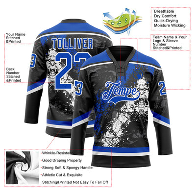 Custom Black Thunder Blue-White 3D Splash Art Hockey Lace Neck Jersey