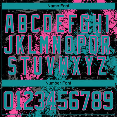 Custom Black Teal-Pink 3D Splash Art Hockey Lace Neck Jersey