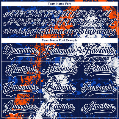 Custom Navy Thunder Blue Orange-White 3D Splash Art Hockey Lace Neck Jersey