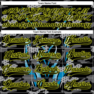 Custom Black Neon Yellow Blue-White 3D Pattern Abstract Camo Hockey Lace Neck Jersey