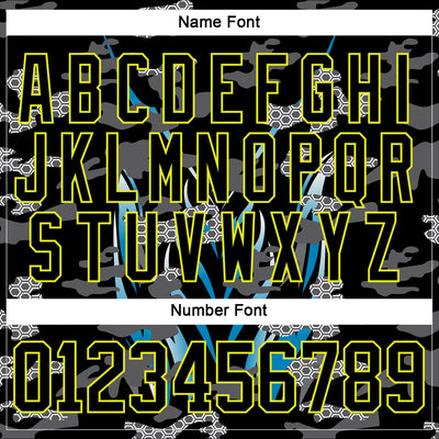 Custom Black Neon Yellow Blue-White 3D Pattern Abstract Camo Hockey Lace Neck Jersey