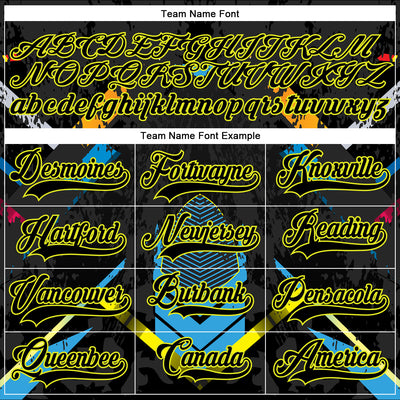 Custom Black Neon Yellow Blue-White 3D Pattern Abstract Splash Hockey Lace Neck Jersey