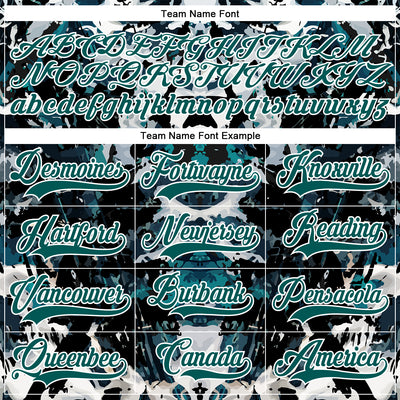 Custom Midnight Green Black-White 3D Pattern Abstract Grunge Hockey Lace Neck Jersey