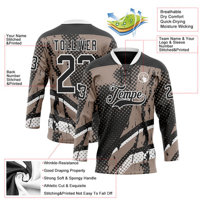 Custom Black Brown-White 3D Pattern Abstract Hockey Lace Neck Jersey