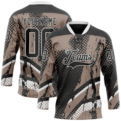 Custom Black Brown-White 3D Pattern Abstract Hockey Lace Neck Jersey