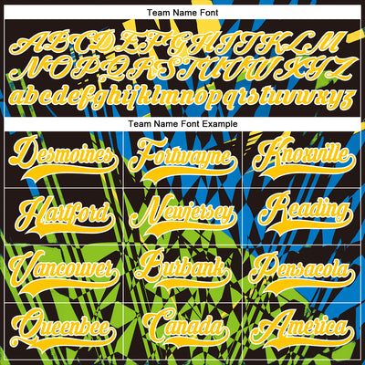 Custom Black Yellow Blue-Green 3D Pattern Abstract Hockey Lace Neck Jersey