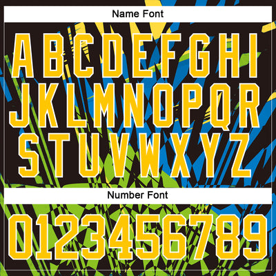 Custom Black Yellow Blue-Green 3D Pattern Abstract Hockey Lace Neck Jersey