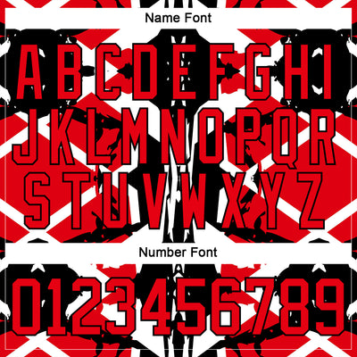 Custom Black Fire Red-White 3D Pattern Abstract Hockey Lace Neck Jersey