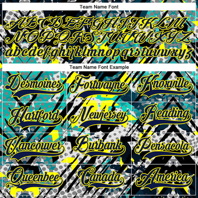 Custom Navy Light Yellow-Aqua 3D Pattern Abstract Grunge Hockey Lace Neck Jersey
