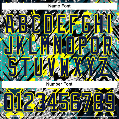 Custom Navy Light Yellow-Aqua 3D Pattern Abstract Grunge Hockey Lace Neck Jersey