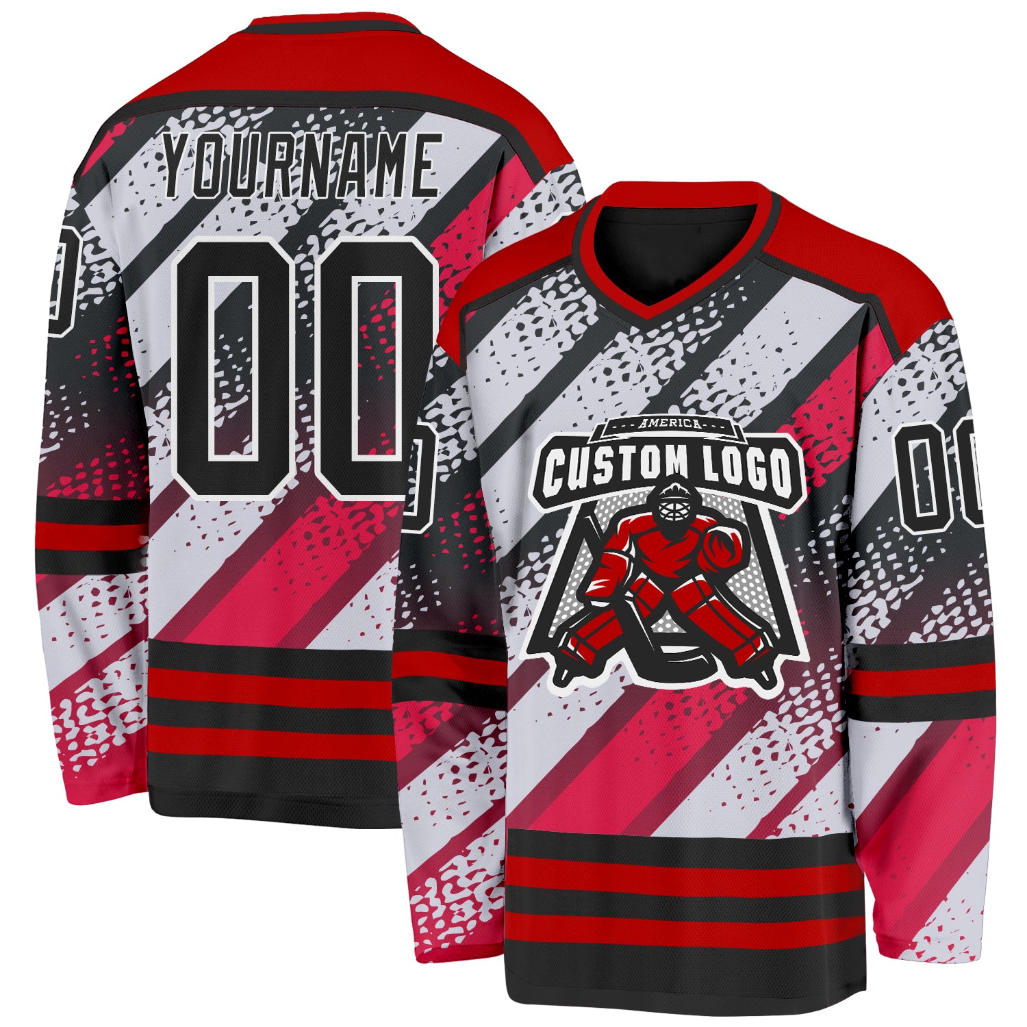 Custom Black Red-White 3D Pattern Cyber Mecha E-sport Hockey Jersey