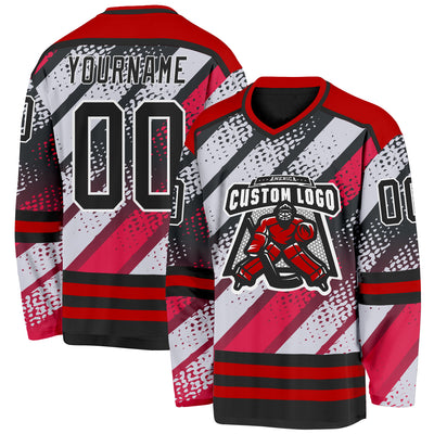 Custom Black Red-White 3D Pattern Cyber Mecha E-sport Hockey Jersey
