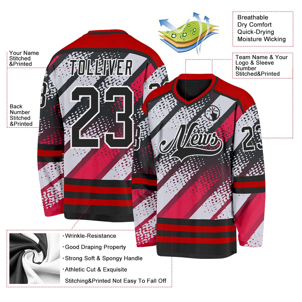 Custom Black Red-White 3D Pattern Cyber Mecha E-sport Hockey Jersey