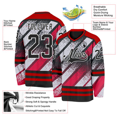Custom Black Red-White 3D Pattern Cyber Mecha E-sport Hockey Jersey