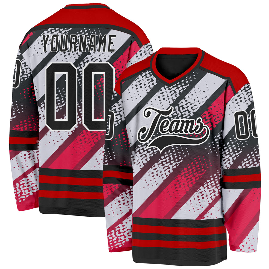 Custom Black Red-White 3D Pattern Cyber Mecha E-sport Hockey Jersey