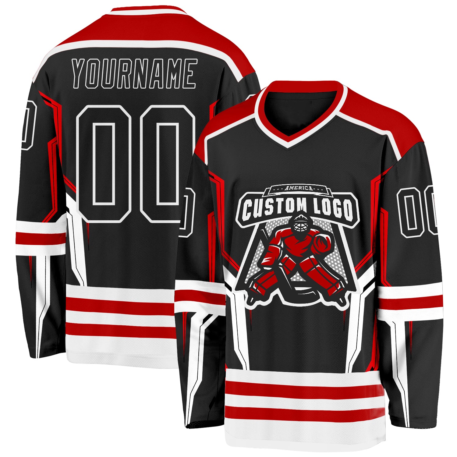 Custom Black Red-White 3D Pattern Cyber Mecha E-sport Hockey Jersey