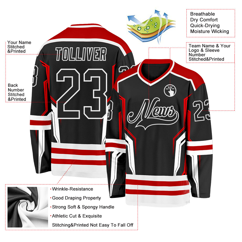 Custom Black Red-White 3D Pattern Cyber Mecha E-sport Hockey Jersey
