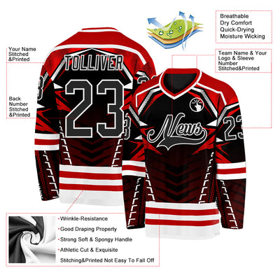 Custom Black Red-White 3D Pattern Cyber Mecha E-sport Hockey Jersey
