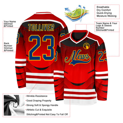 Custom Red US Navy Blue Gold-White 3D Pattern Cyber Mecha E-sport Hockey Jersey
