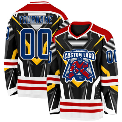 Custom Black US Navy Blue Red-White 3D Pattern Cyber Mecha E-sport Hockey Jersey
