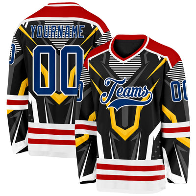 Custom Black US Navy Blue Red-White 3D Pattern Cyber Mecha E-sport Hockey Jersey