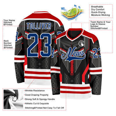 Custom Black US Navy Blue Red-White 3D Pattern Cyber Mecha E-sport Hockey Jersey