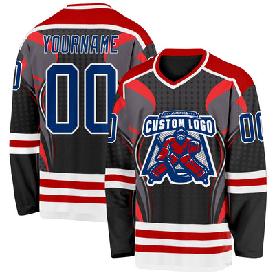 Custom Black US Navy Blue Red-White 3D Pattern Cyber Mecha E-sport Hockey Jersey