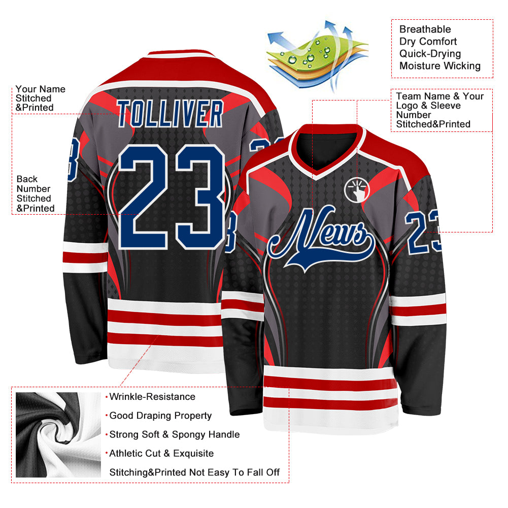 Custom Black US Navy Blue Red-White 3D Pattern Cyber Mecha E-sport Hockey Jersey