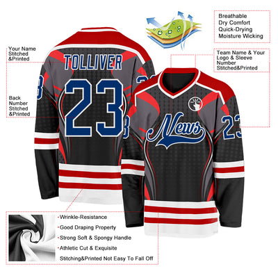 Custom Black US Navy Blue Red-White 3D Pattern Cyber Mecha E-sport Hockey Jersey