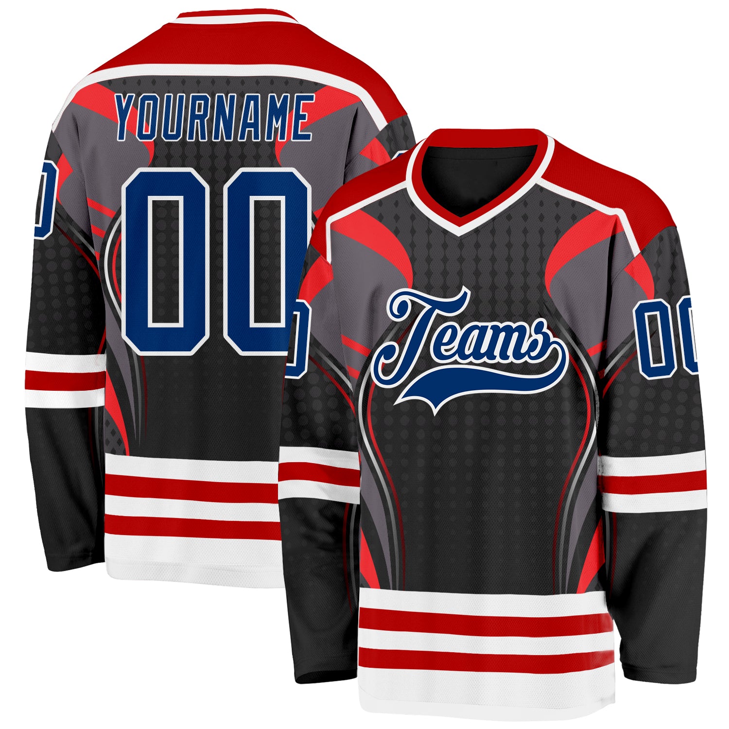 Custom Black US Navy Blue Red-White 3D Pattern Cyber Mecha E-sport Hockey Jersey