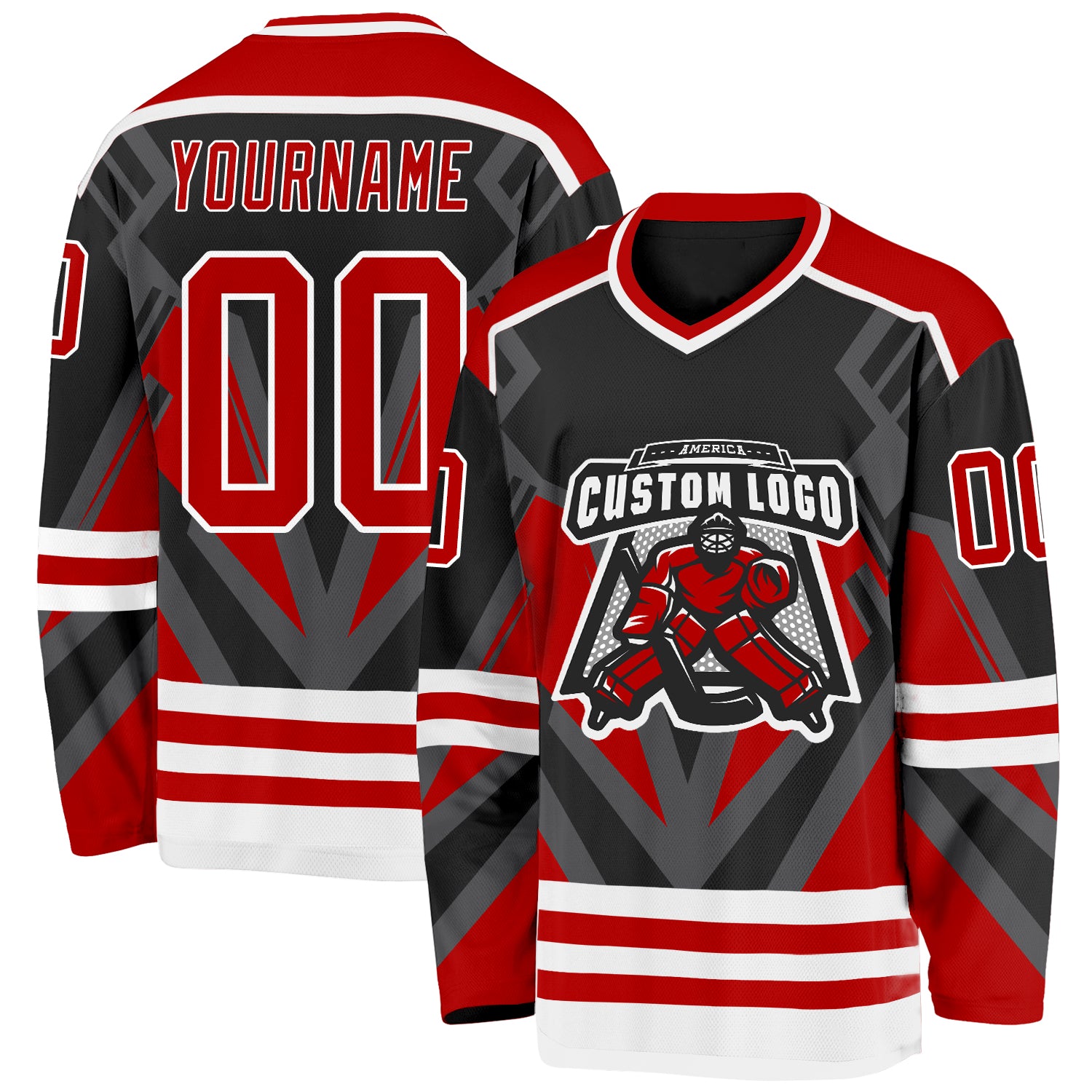 Custom Black Red Gray-White 3D Pattern Cyber Mecha E-sport Hockey Jersey