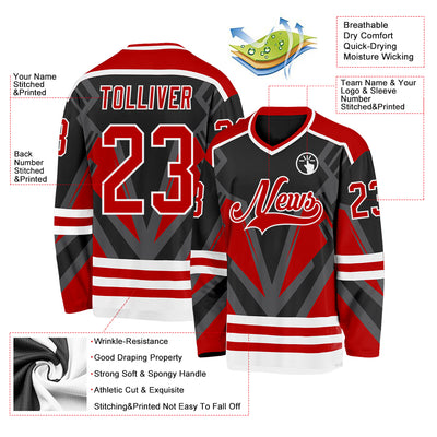 Custom Black Red Gray-White 3D Pattern Cyber Mecha E-sport Hockey Jersey