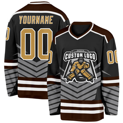 Custom Black Old Gold Gray Brown-White 3D Pattern Cyber Mecha E-sport Hockey Jersey