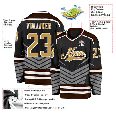 Custom Black Old Gold Gray Brown-White 3D Pattern Cyber Mecha E-sport Hockey Jersey