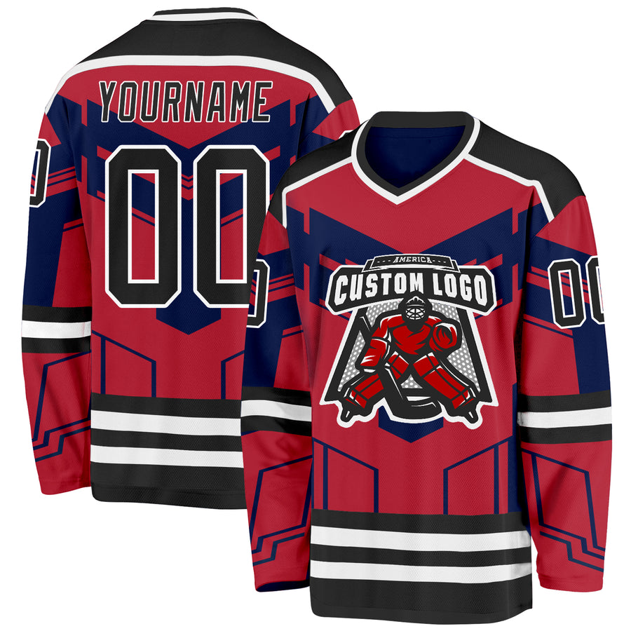 Custom Red Black Blue-White 3D Pattern Cyber Mecha E-sport Hockey Jersey