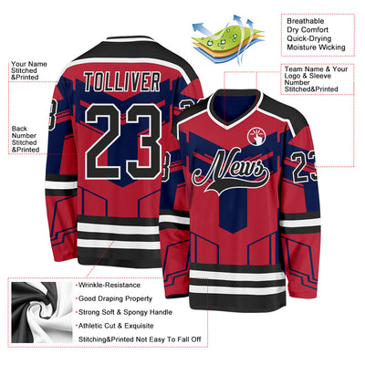 Custom Red Black Blue-White 3D Pattern Cyber Mecha E-sport Hockey Jersey